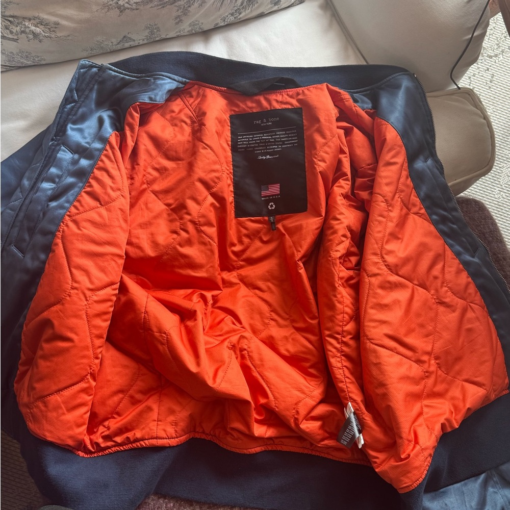 rag & bone Blue Bomber Jacket with Orange Lining